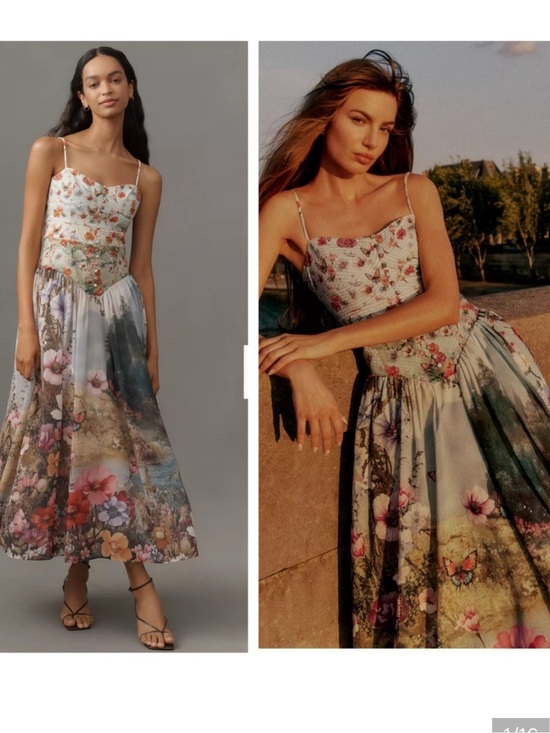 Anthropologie Dresses & Skirts - Anthropologie Strapless Floral Garden Print Midi Dress — White, Pink, Green